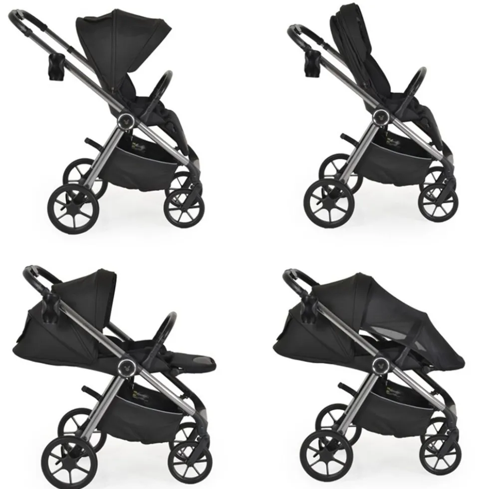 Cangaroo Kombikinderwagen Unique 3 in 1 Babyschale Stoßdämpfer PU-Räder Tasche schwarz