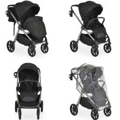 Cangaroo Kombikinderwagen Unique 3 in 1 Babyschale Stoßdämpfer PU-Räder Tasche schwarz