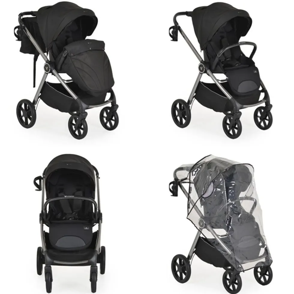 Cangaroo Kombikinderwagen Unique 3 in 1 Babyschale Stoßdämpfer PU-Räder Tasche schwarz