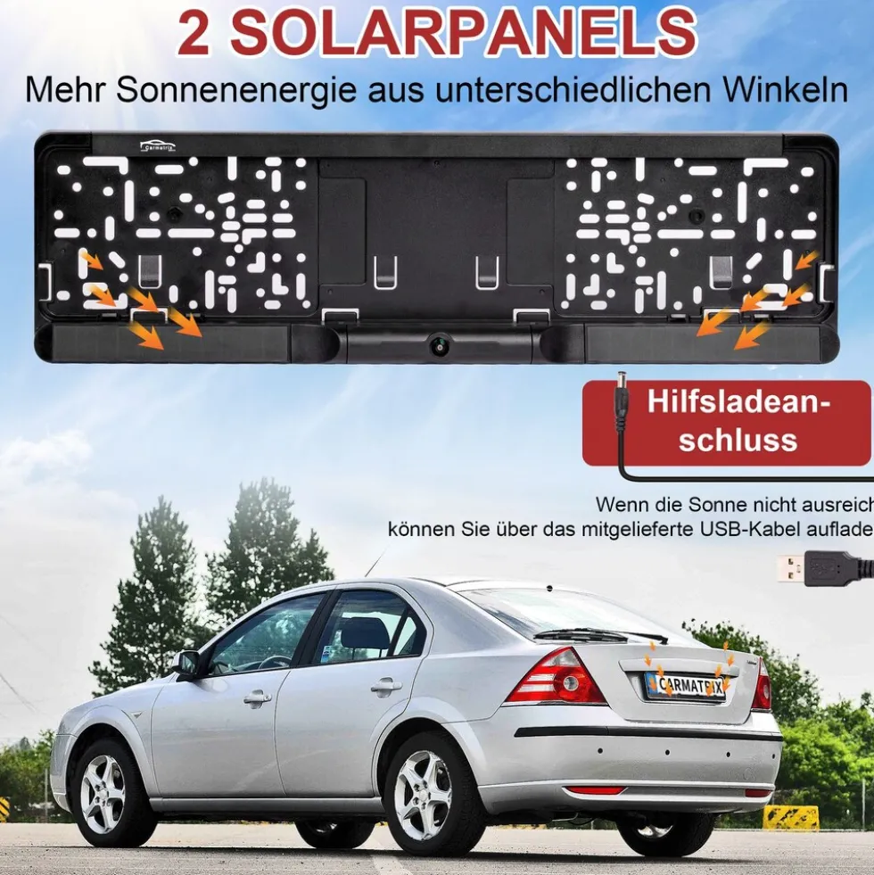 CARMATRIX DUO HD Solar Funk Rückfahrkamera mit 5" Monitor Rückfahrsystem für Front und Heck