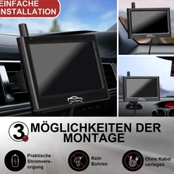 CARMATRIX Funk Rückfahrkamera Digital im Nummernschildhalter mit 4,3" Monitor Nachtsicht LED's ( ohne Solar )