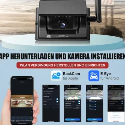 CARMATRIX Funk WLAN Solar Rückfahrkamera mit Magnet KI Personenerkennung mit APP