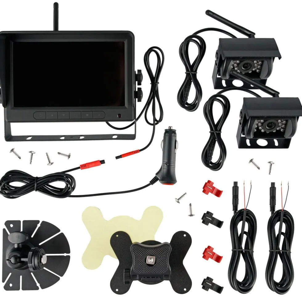 CARMATRIX HD Funk Rückfahrsystem Digital für LKW Wohnmobil Auto Transporter 7" Monitor mit Aufnahmefunktion, Mikrofon 2 Kameras