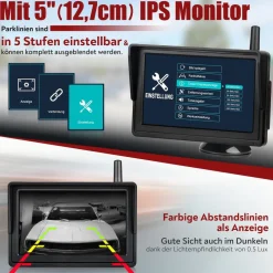 CARMATRIX HD Solar Funk Rückfahrkamera mit 5