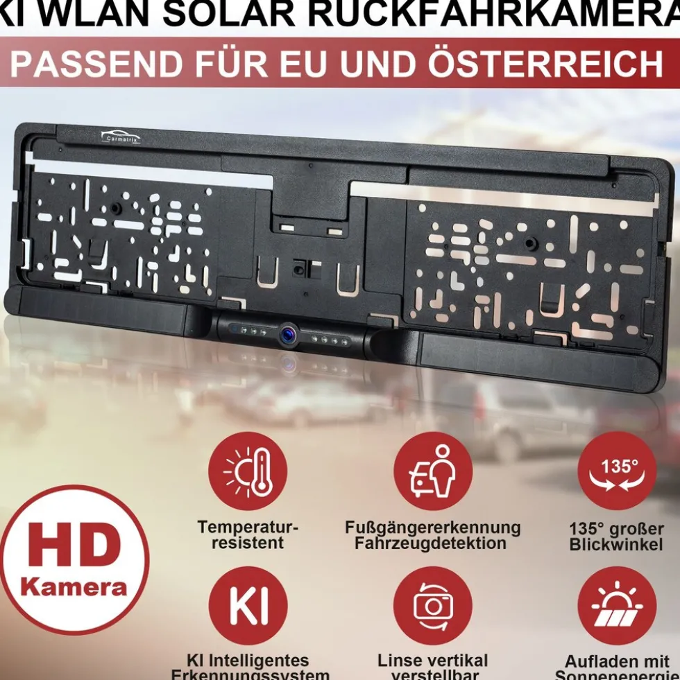 CARMATRIX Solar Auto WLAN Rückfahrkamera KI Personenerkennung