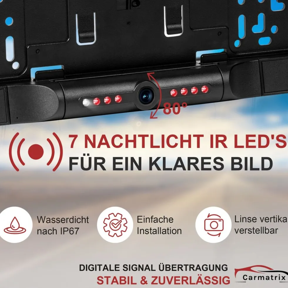 CARMATRIX Solar Auto WLAN Rückfahrkamera KI Personenerkennung