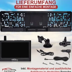CARMATRIX Solar Funk Rückfahrkamera im Kennzeichen mit Monitor Rückfahrsystem Auto