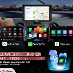 CARMATRIX Solar Rückfahrsystem PDC Einparksensoren mit Android Auto und Apple CarPlay
