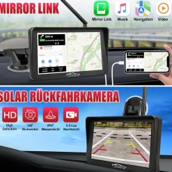 CARMATRIX Solar Rückfahrsystem PDC Einparksensoren mit Android Auto und Apple CarPlay