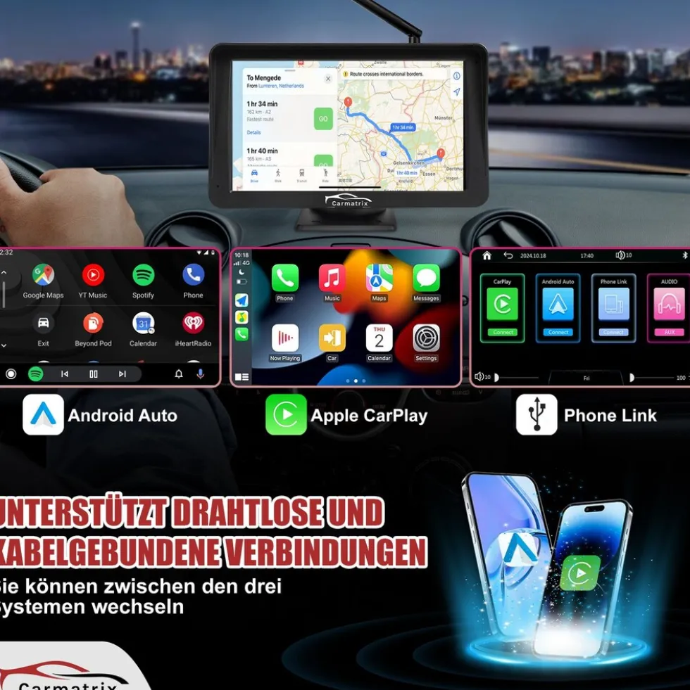CARMATRIX Solar Rückfahrsystem mit Android Auto und CarPlay Magnet Rückfahrkamera