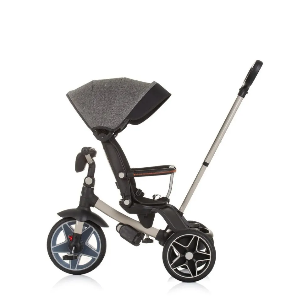 Chipolino Dreirad, Tricycle Derby 2 in 1 Musik, Licht, Korb, Schiebegriff, Gurt grau