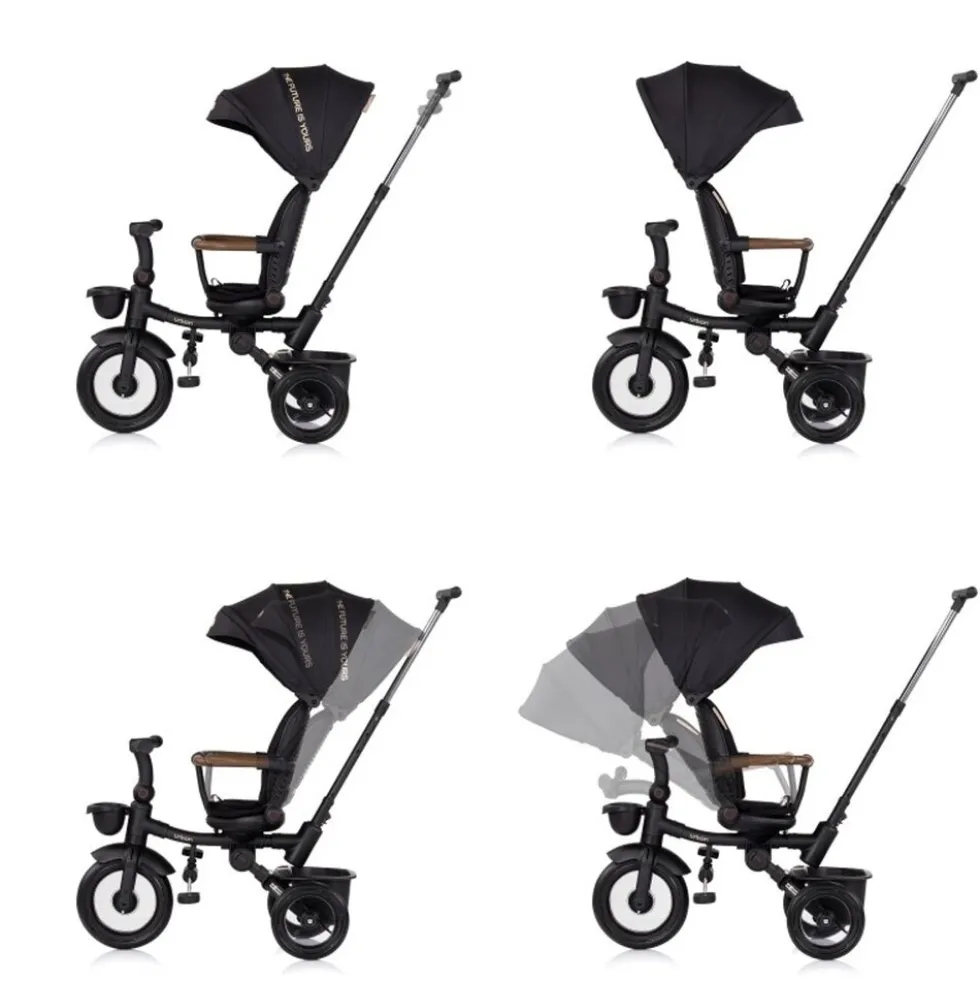 Chipolino Dreirad, Tricycle Urban Lenker mit Licht, klappbar, Sitz drehbar, Korb schwarz