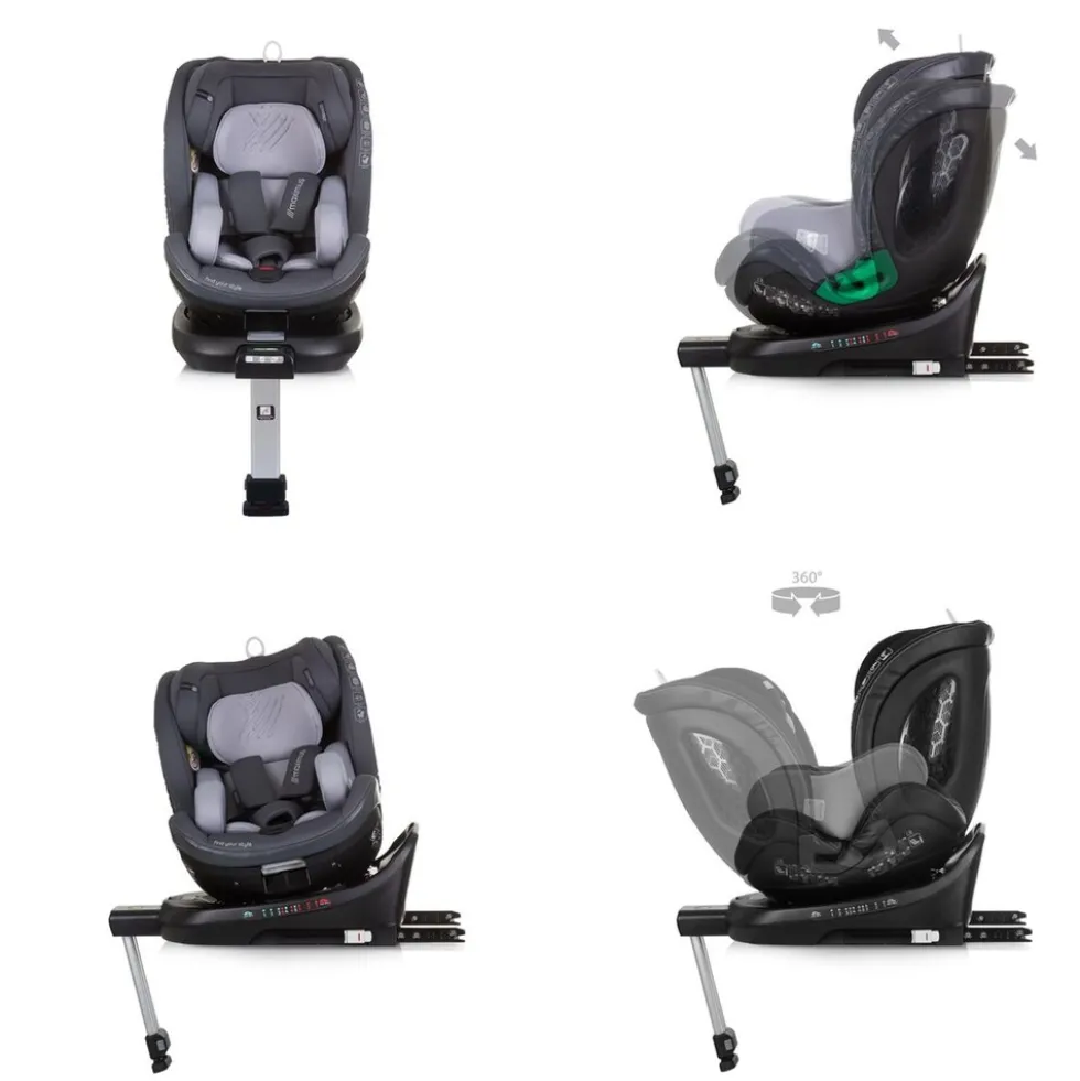 Chipolino i-Size Kindersitz Maximus (40 - 150 cm) Isofix Stützbein 360° drehbar grau
