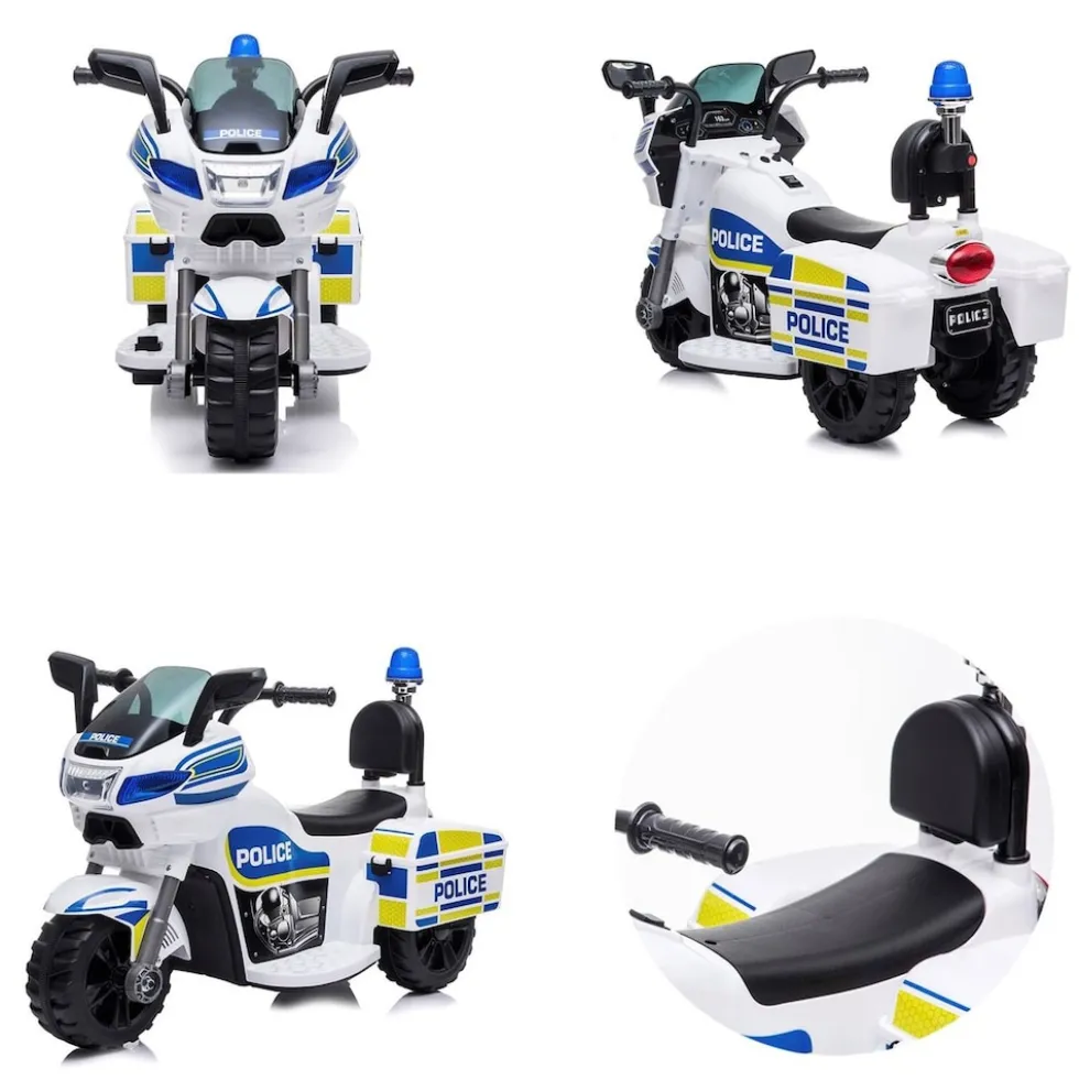 Chipolino Kinder Elektromotorrad Polizei 3 Räder Scheinwerfer Musikfunktion weiß blau