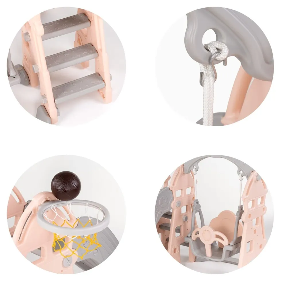 Chipolino Kinderrutsche, Schaukel, Basketballkorb, Ball, drei Stufen, ab 1 Jahr rosa