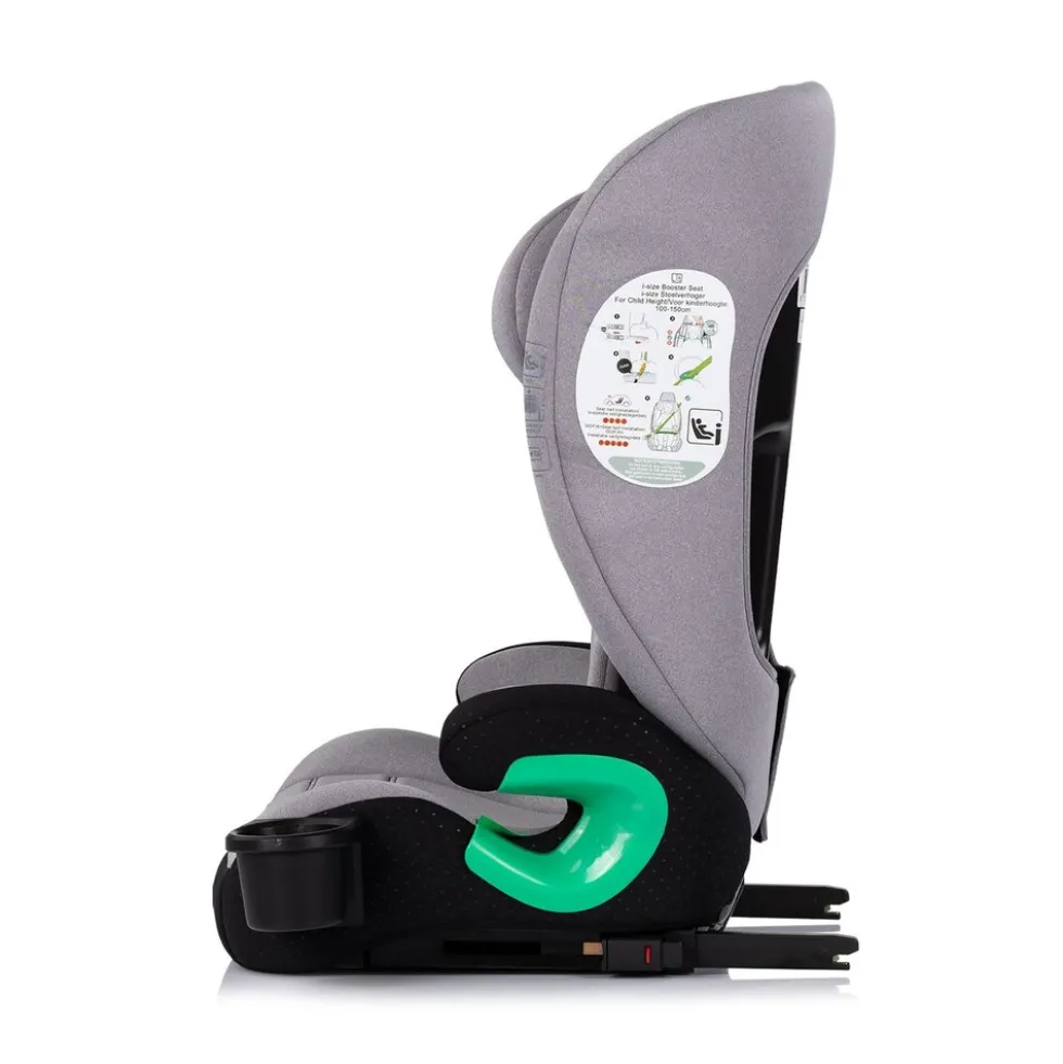 Chipolino Kindersitz Patrol i-Size Isofix (100-150cm) Kopfstütze Getränkehalter grau