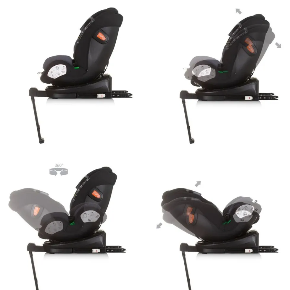 Chipolino Kindersitz Tourino i-Size (40-150cm) Isofix, höhenverstellbar, drehbar schwarz/grau