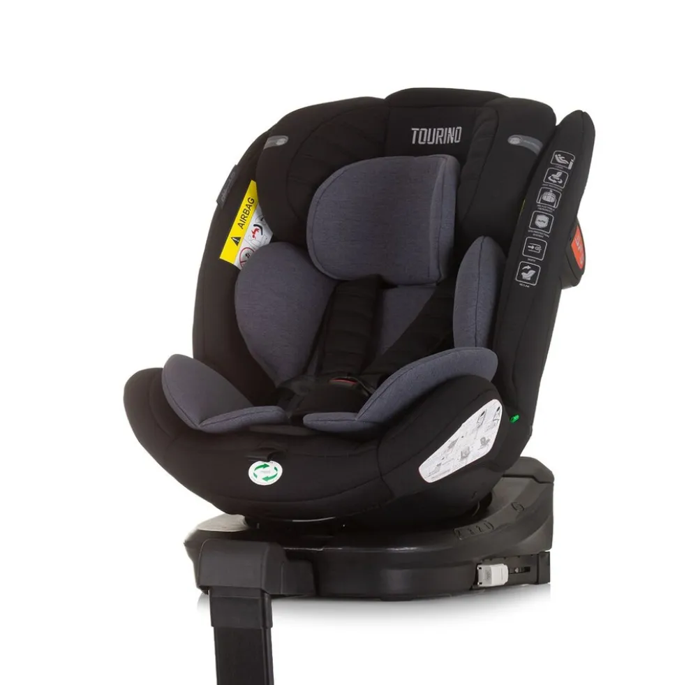 Chipolino Kindersitz Tourino i-Size (40-150cm) Isofix, höhenverstellbar, drehbar schwarz/grau