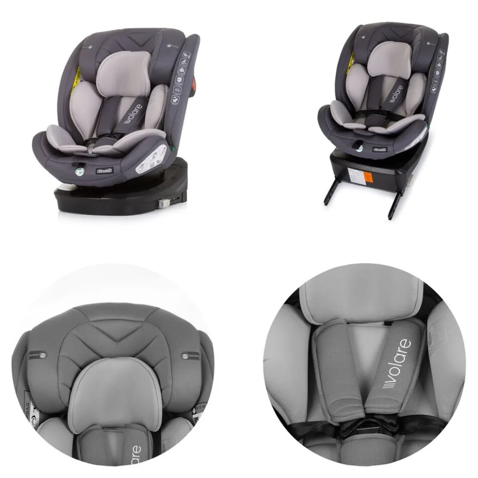 Chipolino Kindersitz Volare i-Size (40-150cm) Isofix, drehbar, SPS, Top Tether grau