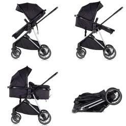 Chipolino Kinderwagen Aura 2 in 1 umbaubar Wickeltasche Sitz umkehrbar bis 22 kg schwarz gemustert