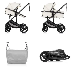 Chipolino Kinderwagen 2 in 1 Amore Getränkehalter Wickeltasche Fußabdeckung Korb beige-schwarz