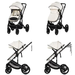 Chipolino Kinderwagen 2 in 1 Amore Getränkehalter Wickeltasche Fußabdeckung Korb beige-schwarz
