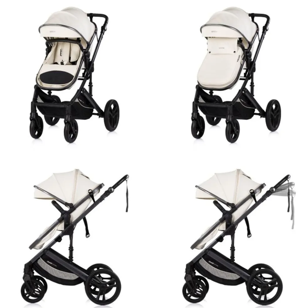 Chipolino Kinderwagen 3 in 1 Amore Babyschale Adapter Wickeltasche Fußabdeckung beige-schwarz