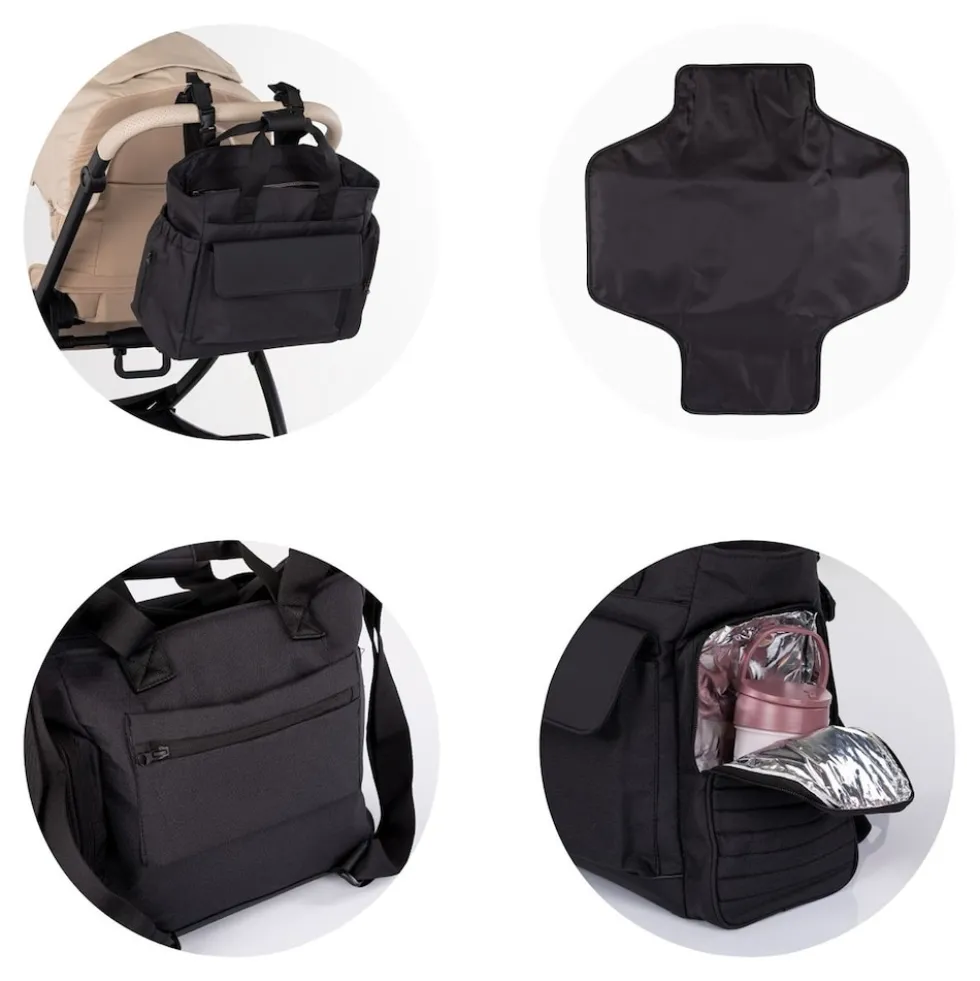 Chipolino Kinderwagentasche Wickeltasche universell Wickelauflage Reißverschluss schwarz