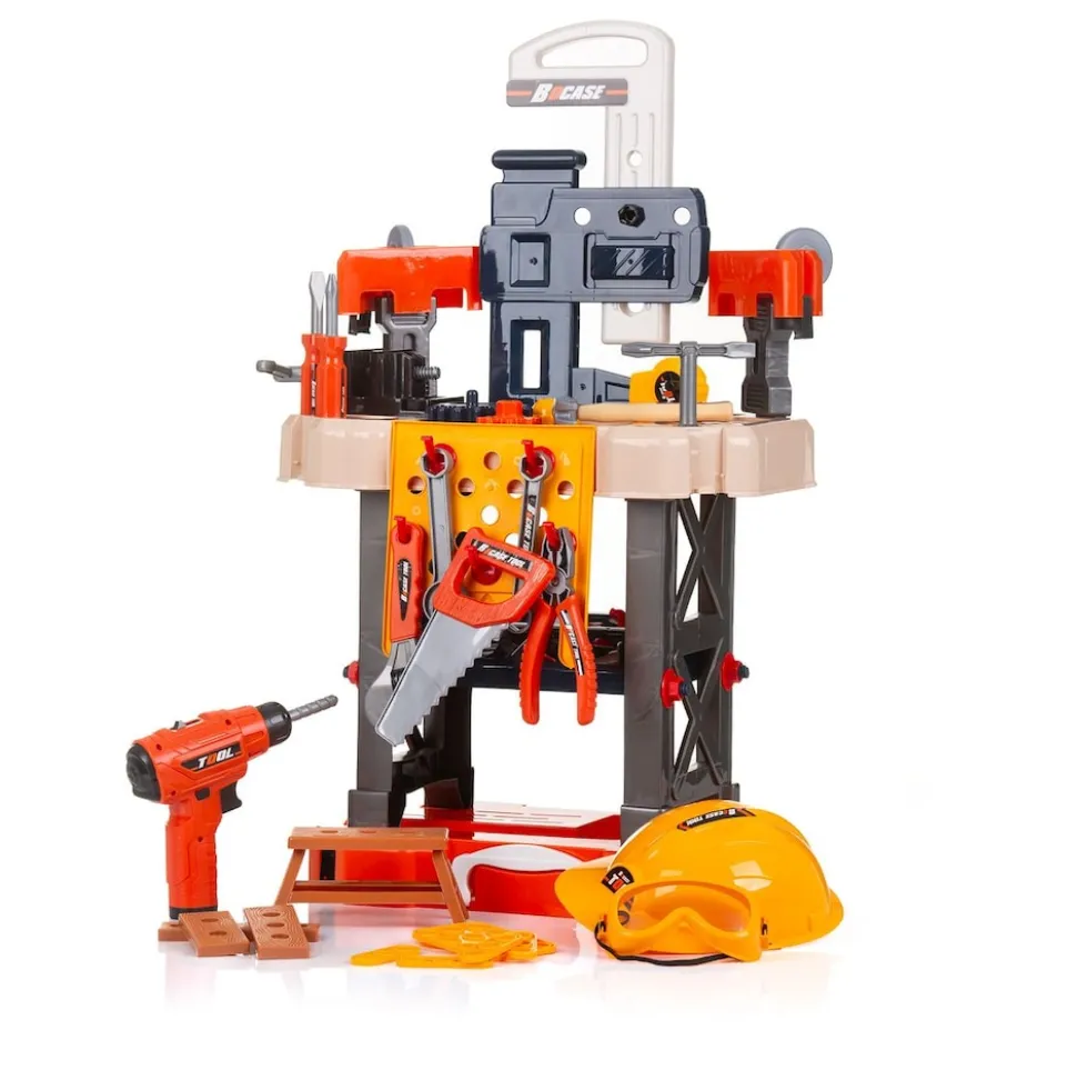 Chipolino Kinderwerkbank, 78-teiliges Spielzeugwerkzeugset, Helm, Bohrer, Säge schwarz