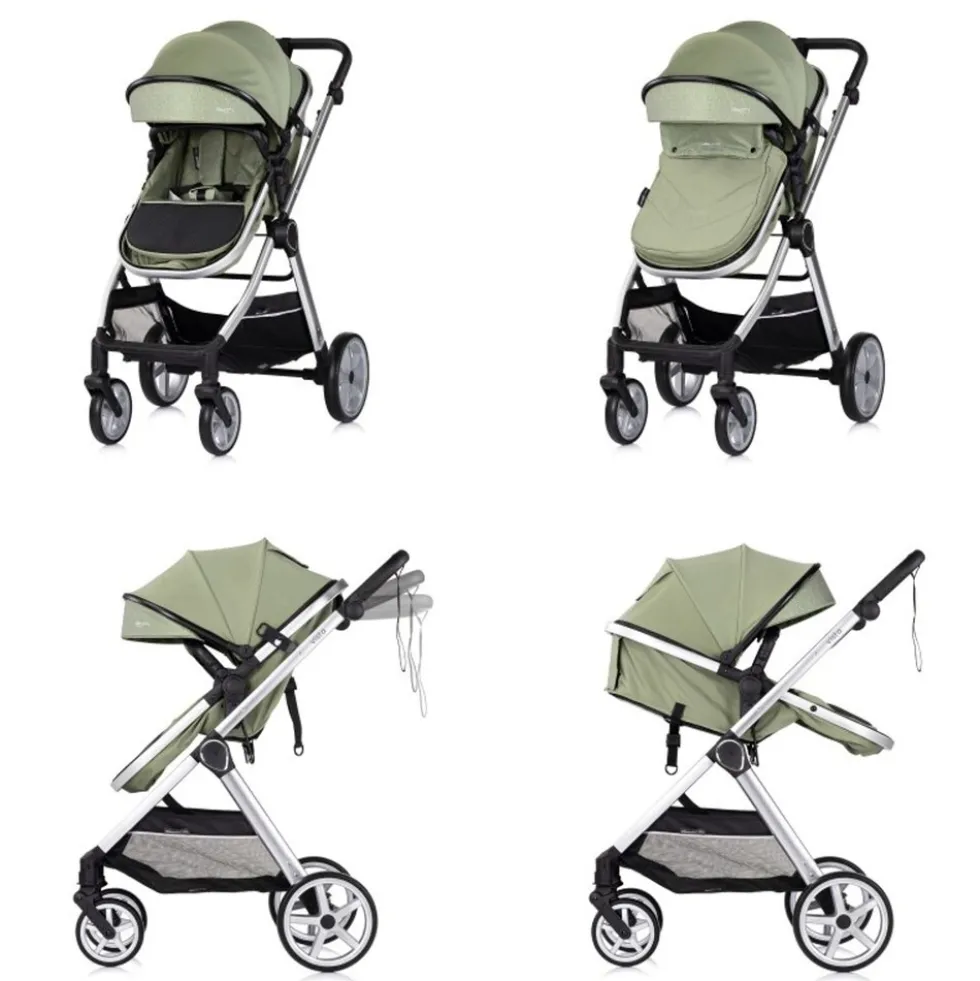 Chipolino Kombikinderwagen 2 in 1 Vista Wickeltasche, Fußabdeckung, Korb, Gurt grün
