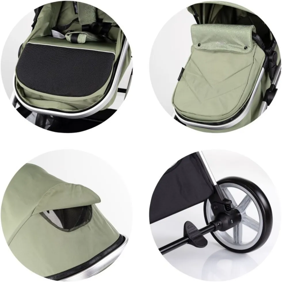 Chipolino Kombikinderwagen 2 in 1 Vista Wickeltasche, Fußabdeckung, Korb, Gurt grün