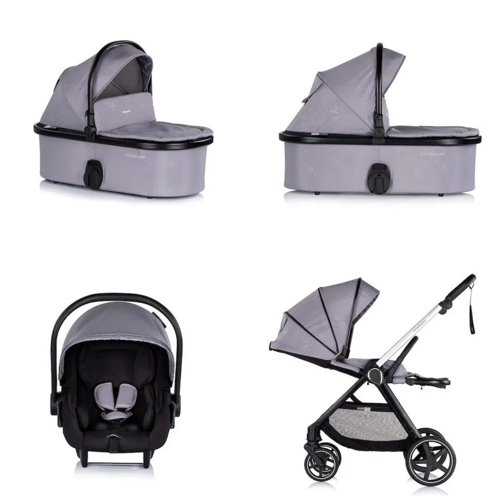 Chipolino Kombikinderwagen 3 in1 Marbella Fußabdeckung Einlage i-Size Babyschale grau