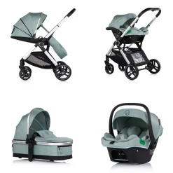 Chipolino Kombikinderwagen Euphoria 3in1 Sportsitz Babyschale umbaubar klappbar grün