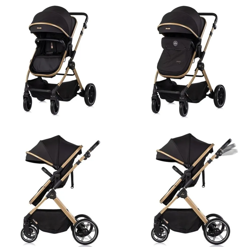 Chipolino Kombikinderwagen Pearl 2 in 1 umbaubar Rucksack Fußsack Korb Federung schwarz