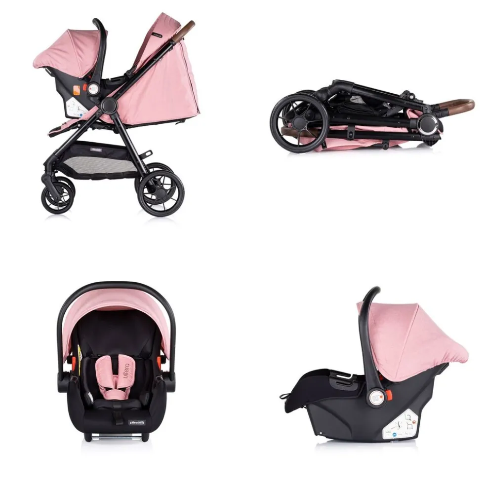 Chipolino Kombikinderwagen Ultera 3 in 1 Babyschale Fußabdeckung klappbar Korb rosa