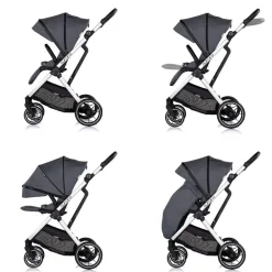 Chipolino Kombikinderwagen Aurora 3 in 1 Babyschale Babywanne Sportsitz Tasche dunkelgrau