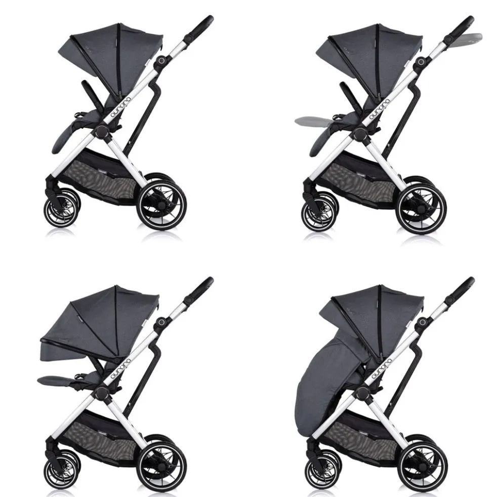 Chipolino Kombikinderwagen Aurora 3 in 1 Babyschale Babywanne Sportsitz Tasche dunkelgrau