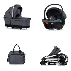 Chipolino Kombikinderwagen Aurora 3 in 1 Babyschale Babywanne Sportsitz Tasche dunkelgrau