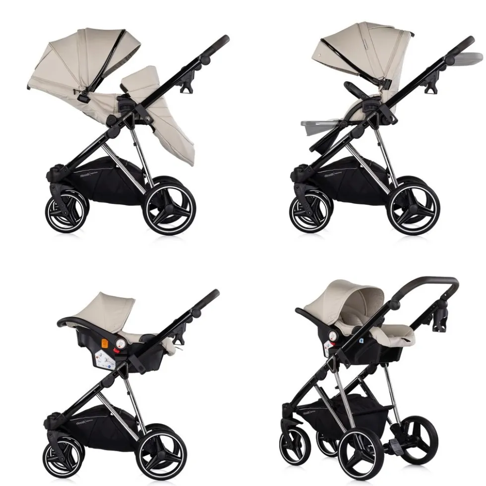 Chipolino Kombikinderwagen 3 in 1 Imperium Babyschale Babywanne Tasche Korb Gurt beige