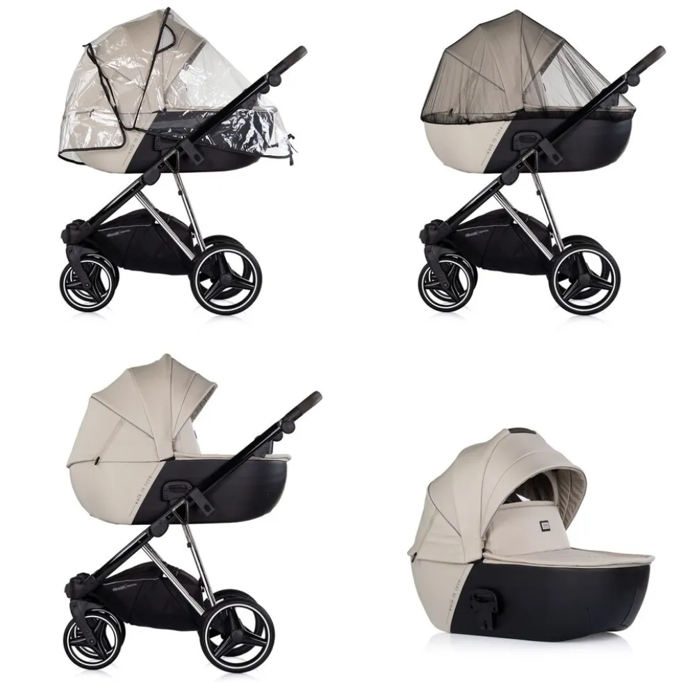 Chipolino Kombikinderwagen 3 in 1 Imperium Babyschale Babywanne Tasche Korb Gurt beige