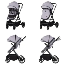 Chipolino Kombikinderwagen Pearl 3 in 1 umbaubar Babyschale Wickeltasche Fußsack grau