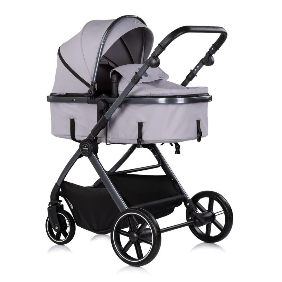Chipolino Kombikinderwagen Pearl 3 in 1 umbaubar Babyschale Wickeltasche Fußsack grau
