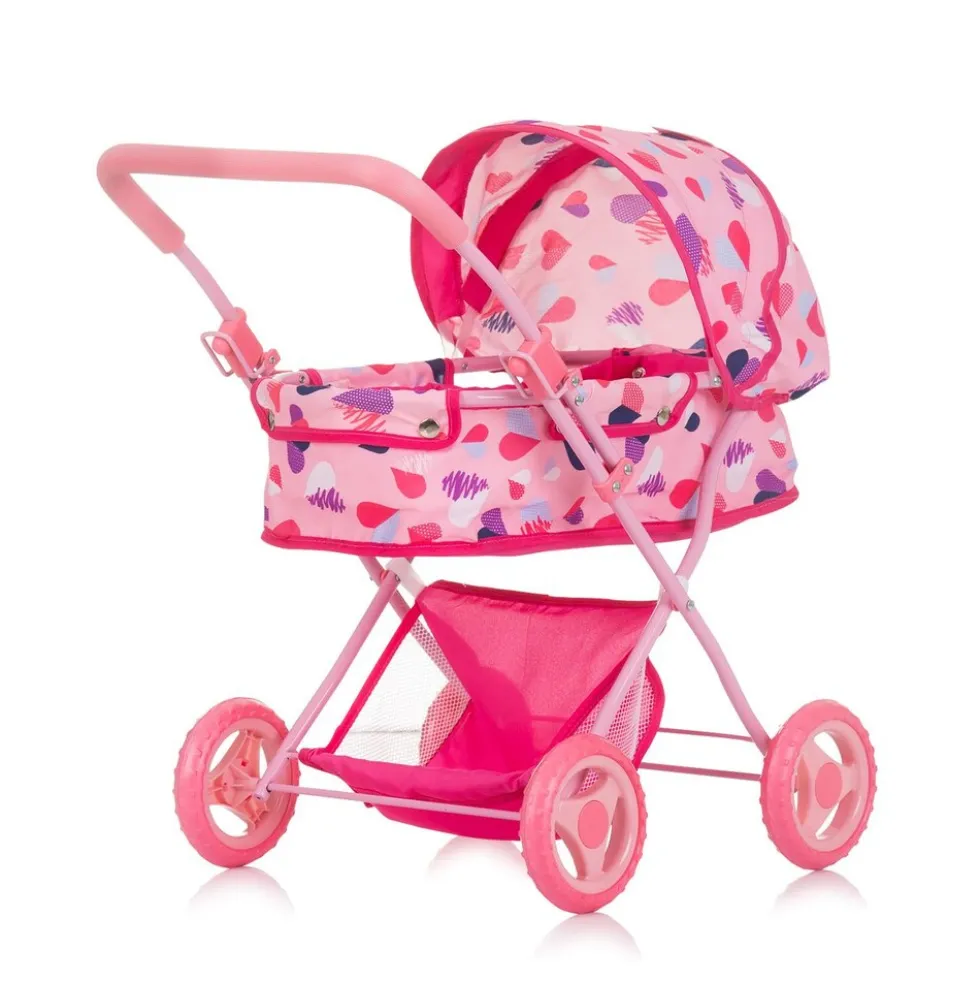 Chipolino Puppenwagen Dora Tasche, klappbar, Softtragetasche, Korb, Sonnendach pink