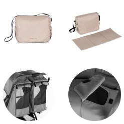 Chipolino Zwillingskinderwagen Twinity Fußabdeckung Wickeltasche Becherhalter beige