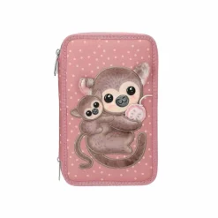 Depesche 3-Fach Federtasche mit Affen-Applikation JUICY inkl. Stifte TOPModel 7,5 x 13 x 20 cm