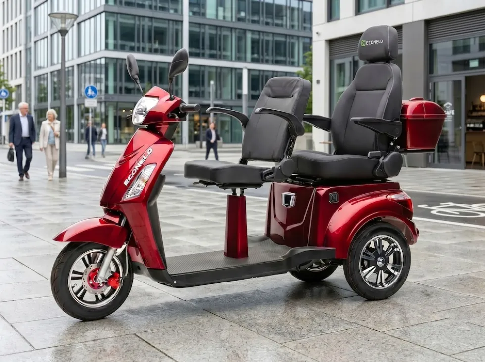 ECONELO E-Seniorenmobil Billy 2.0, Lithium-Akku, 3-Rad, 60V, 1000 Watt, groß Sitz, Rot