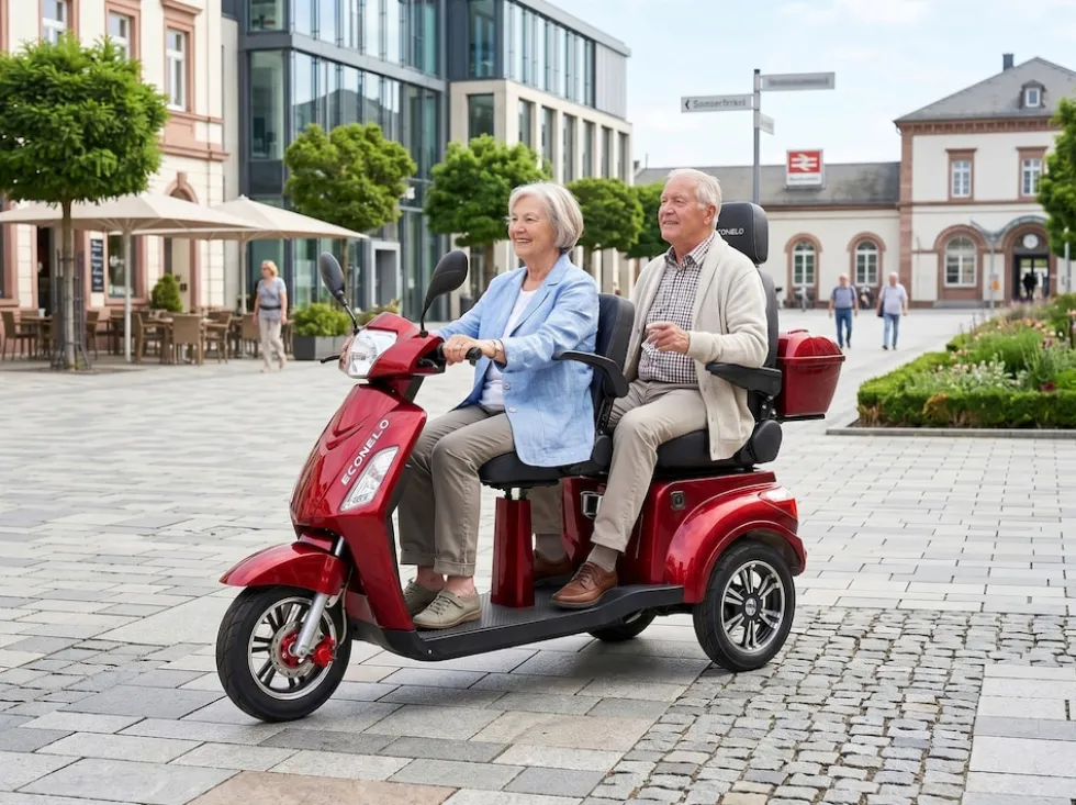ECONELO E-Seniorenmobil Billy 2.0, Lithium-Akku, 3-Rad, 60V, 1000 Watt, groß Sitz, Rot