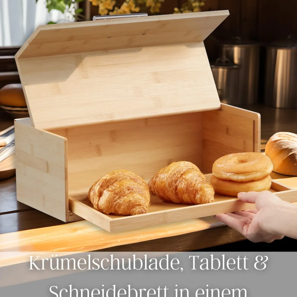 Ecosa Brotbox mit Klappdeckel aus nachhaltigem Bambus Brotkasten
