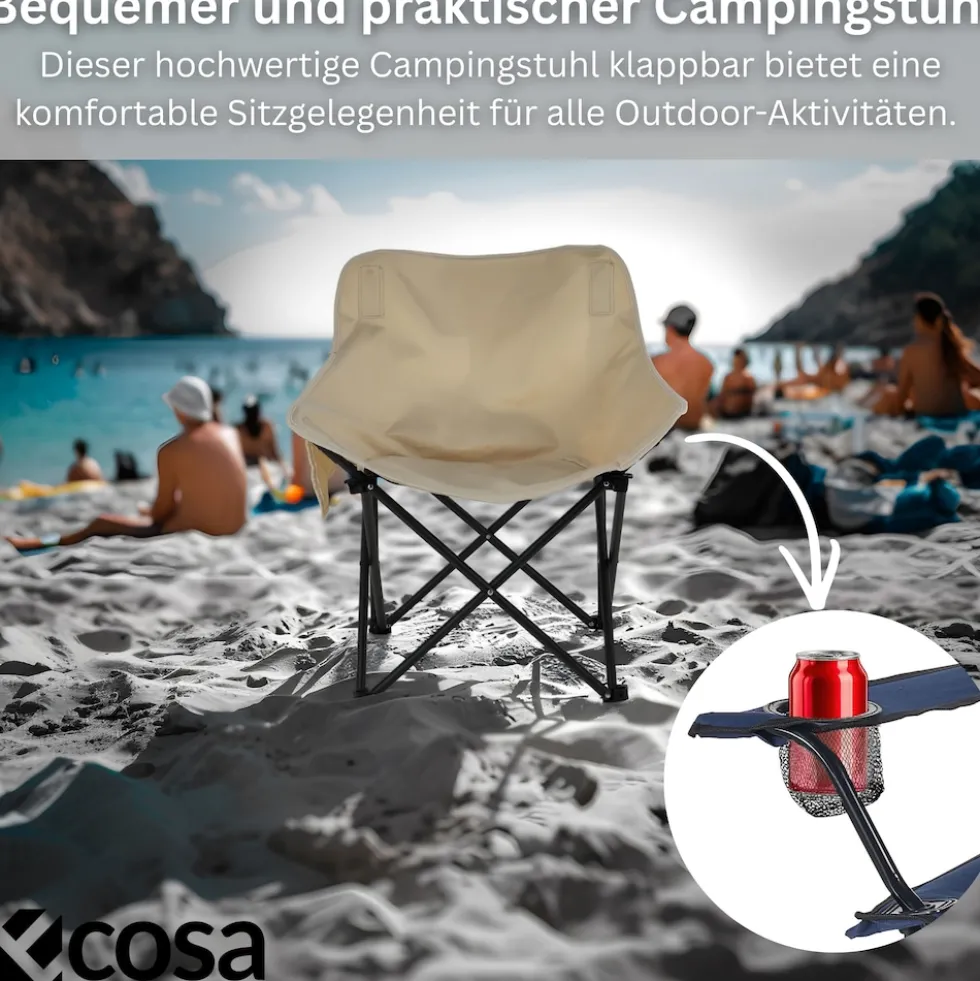 Ecosa Campingstuhl Beige Klappstuhl Faltbar – Robuster Outdoor Stuhl mit Tragetasche