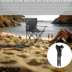 Ecosa Campingstuhl Schwarz Klappstuhl Faltbar – Robuster Outdoor Stuhl mit Tragetasche